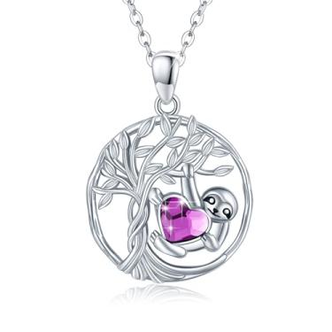 Imagem de Colar de árvore da vida preguiça para o dia das mães prata esterlina 925 preguiça árvore da vida colar pingente de cristal azul joia animal fofo dia das mães aniversário presente de formatura para mãe