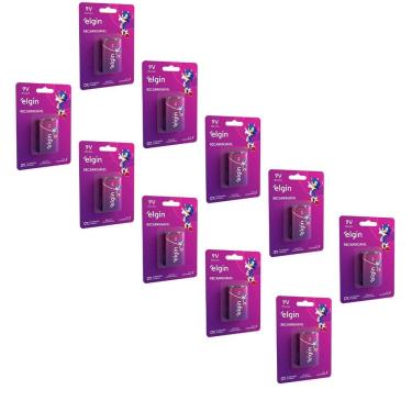 Imagem de Kit Com 10 Cartelas De Baterias Recarregaveis 9v 250 Mah 82215 Elgin