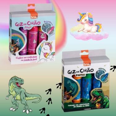 Imagem de Giz de Chão Magic Unicórnio e Raptors Dinossauros 3 Cores c/ Capa Protetora (Unidade ou Kit) - BRW