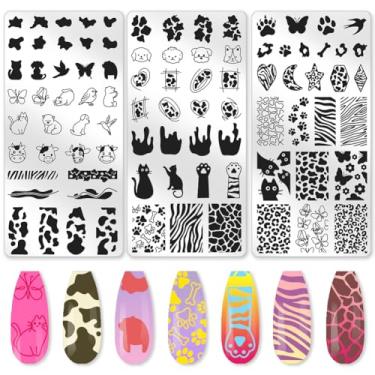 Imagem de beinkmake Conjunto de 3 peças de placas de estampagem de unhas de animais fofos, gato, filhote, borboleta, modelos de carimbos de unhas, zebra, vaca, textura, metal, ferramentas reutilizáveis com