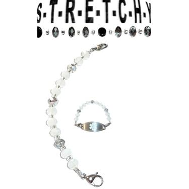 Imagem de Hidden Hollow Beads Pulseira substituível feminina branca com contas elásticas de 16,5 ou 14 cm de comprimento para identificação de alerta médico, etiqueta de informações vitais de identificação, 5.5