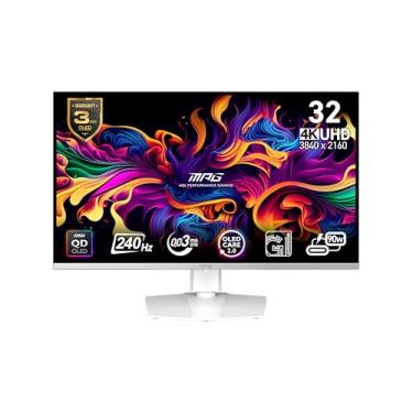 Imagem de MSI Monitor de computador MPG 321URXW QD-OLED 32 polegadas 3840 x 2160 (UHD), 240Hz, sincronização adaptável, HDMI, porta DP, montagem VESA, inclinação, alto-falante, 0,03 ms, branco