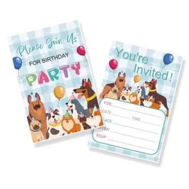 Imagem de Halodete Cartões de convite de cachorro, suprimentos de cartões de convite de festa de aniversário infantil, convites de enchimento, cartões de felicitações para chá de bebê, cachorrinho, decorações
