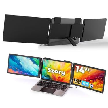 Imagem de Extensor de tela portátil portátil, monitor portátil de 14 polegadas IPS FHD 1080P 3 monitor externo USB-C para laptops compatível com Windows Mac Travel Work se encaixa em laptops de 14 "-16,5"