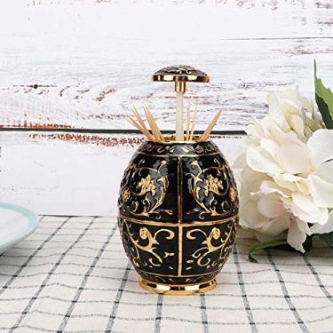 Imagem de Picto de Dente da Prensa Rotativo, Dente de Alto Grau Estilo Europeu Gold Preto Palito Plástico Dispensador Caixa 3D Suportes Esculpidos por Push Push Ovo Em Forma Ovo Rotativo (#1)