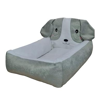 Imagem de Cama Pet com Bordado para Cachorro e Gato, Interior em Pelúcia, Colchonete Removível, Fundo Impermeável (Cinza com Branco, G)