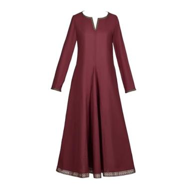 Imagem de miccostumes Vestido Viking Feminino Medieval Mistura de Linho Manga Comprida Vestido Renascentista, Ferrugem, M