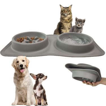 Imagem de Comedouro Bebedouro Silicone 2 Em 1 Cachorro Gato Pet Animais Estimaçao Dobravel Portatil Viagem Caminhada Passeio Petshop