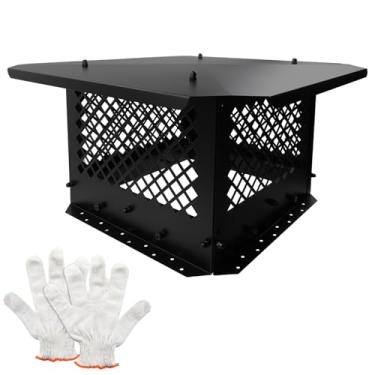 Imagem de MY MIRONEY Tampa de chaminé de 33 cm x 33 cm, capa de chaminé de aço galvanizado preto com luvas, capa de chuva resistente para chaminé de chaminé para parte externa ajustável para caber nos tamanhos