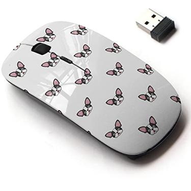 Imagem de Mouse sem fio 2,4 G com design de padrão fofo para todos os laptops e desktops com nano receptor - personagem de desenho animado buldogue francês