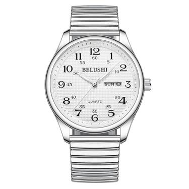 Imagem de BESTKANG Relógio de pulso feminino masculino de aço inoxidável com mostrador grande e fácil de ler, Prata 1, Casual