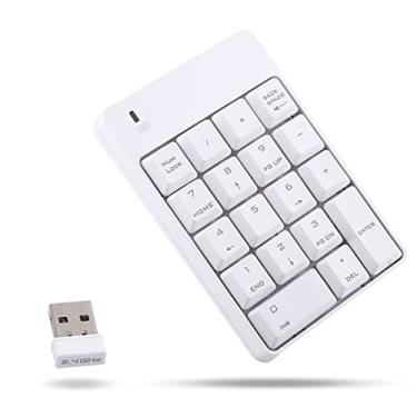 Imagem de Teclado numérico sem fio, teclado numérico USB sem fio, teclado numérico de entrada de dados portátil mini de 18 teclas para computador portátil (branco)