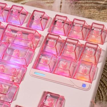 Imagem de mintcaps Teclas de teclado cristalinas transparente PC Cherry Profile Conjunto de teclas rosa 114 teclas brilham através de teclas para teclado mecânico Cherry Gateron Mx Switches