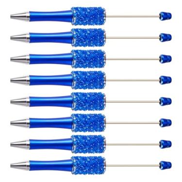 Imagem de Spritewelry Canetas de strass com contas de cristal brilhante, 10 peças, caneta esferográfica de diamante extravagante de plástico faça você mesmo para decoração de escritório, escola - azul