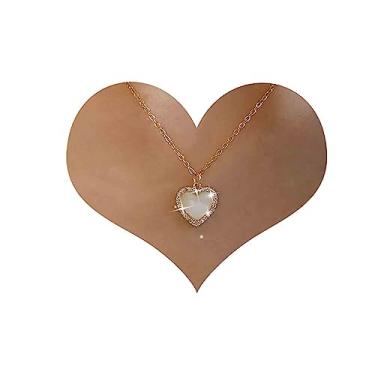 Imagem de Iaceble Boho Colar de coração opala cristal halo coração colar colar ouro amor coração pingente colar vintage pedra da lua colar colar de corrente para mulheres, Metal Cristal