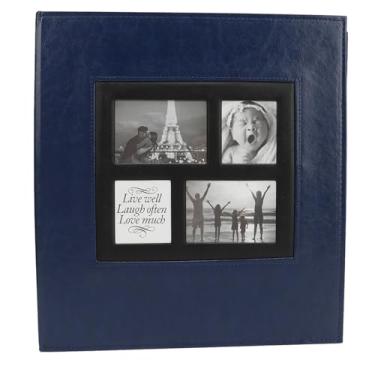 Imagem de Álbum de Fotos PU, Grande Capacidade Record Registro Precioso Memórias Inserir álbum Portátil para Aniversário (Azul)