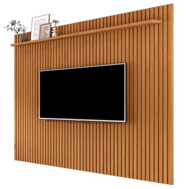 Imagem de Painel Ripado para Tv 75&quot; com Prateleira 1.8x2.2m Sala Grande Venus Giga Moveis