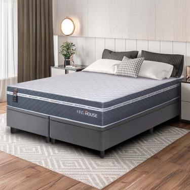 Imagem de Conjunto Box Baú Cinza Cairo Cinza Molas Ensacadas Queen 158x198x71 - King House