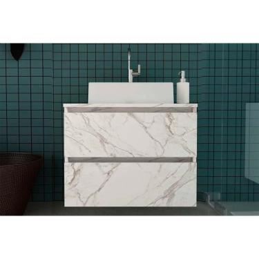 Imagem de Gabinete De Banheiro Suspenso Bn3607 2 Gavetas Cor Mármore Branco - Tecno Mobili