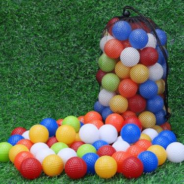 Imagem de Coopay Pacote com 150 bolas de golfe de prática, bolas de plástico de treinamento de golfe de 42 mm com um saco de cordão vazado esportivo voo limitado para prática de swing driving range quintal, uso