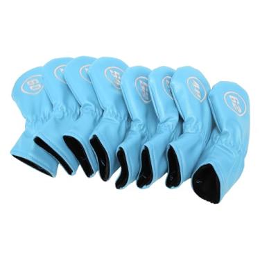 Imagem de 8pcs Golf Iron Head Capas, Proteção de Clube de Couro PU Macio para 48 50 52 54 56 58 60 62 Graus Irons/Cunhas (Azul claro)