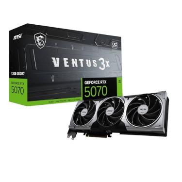 Imagem de MSI Placa gráfica GeForce RTX 5070 12G VENTUS 3X OC - GPU RTX 5070, 12 GB GDDR7 (28 Gbps/192 bits), PCIe 5.0 - Design térmico de ventilador triplo (3 x TORX FAN 5.0) - HDMI 2.1b, DisplayPort 2.1b