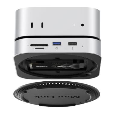 Imagem de ORICO MiniLink Hub Mac mini M4 com compartimento SSD SATA, porta USB 3.0 de 5 Gbps (480 MB/s), leitores de cartão SD 3.0/TF 3.0, conector de fone de ouvido de 3,5 mm e conector de microfone (M410P)
