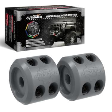 Imagem de AUTMATCH Rolha de gancho de cabo de guincho (pacote com 2), rolha de guincho de borracha de silicone para fio e corda sintética, linha de guincho ATV UTV, absorvente de choque, evita pular e abrasão,