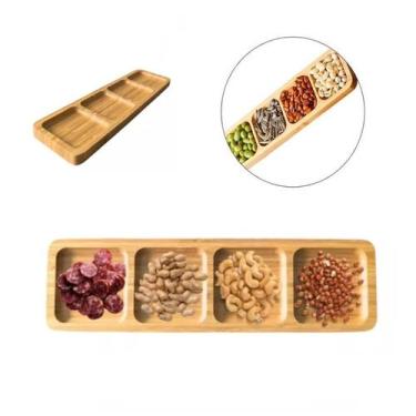 Imagem de Petisqueira Grande Tábua Frios Retangular Bambu 4 Divisórias - Nature