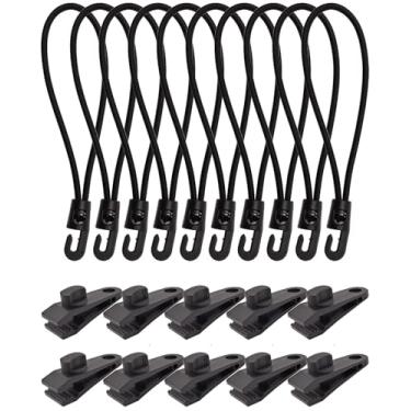 Imagem de BINCKIN Clipe de lona para serviço pesado, pacote com 20 cabos elásticos com conjunto de clipes, grampos de lona resistentes para cobertura de toldo de piscina, capa de carro (preto)