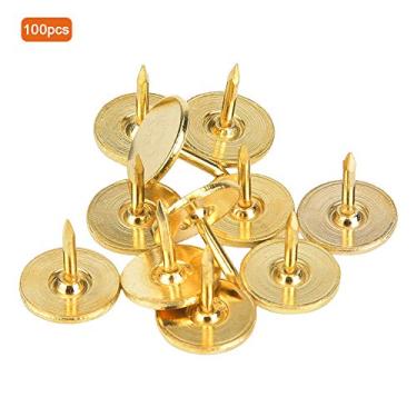 Imagem de Tachinhas de Polegar de Ouro, 100pcs de Cabeça Plana Unhas Unhas Push Push Redonda Mobiliário Antigo Pino de Desenho Decorativo (Diâmetro 9mm*Comprimento total 8mm)