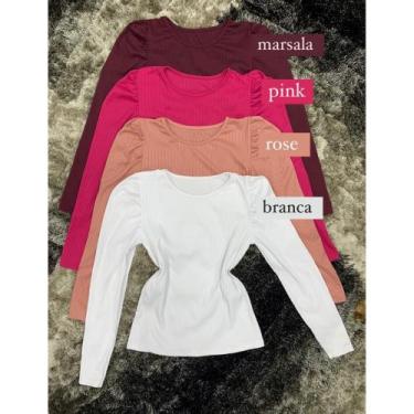 Imagem de Blusa feminina gola rasa manga longa bufante - Filo modas , Pink, m