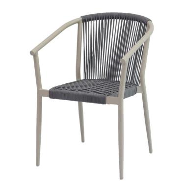 Imagem de Cadeira Empilhável Oliveta Rivatti 57 Cm (largura) Estrutura Em Alumínio Areia E Corda Náutica Cinza