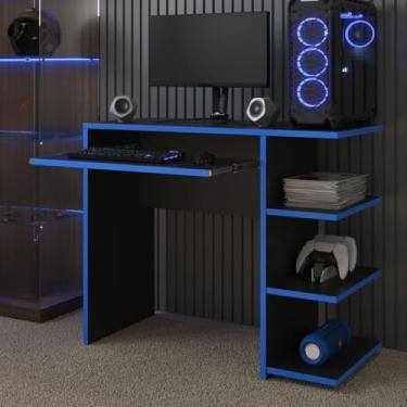 Imagem de Mesa Escrivaninha Para Computador Escritório (Preto/Azul)