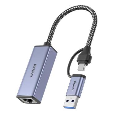 Imagem de BENFEI Adaptador de rede USB 3.0 para Ethernet, USB C para RJ45 Gigabit LAN (1000 Mbps), compatível com MacBook/Pro/Air, Surface Pro, Windows 11/10/8/7, Mac OS [revestimento de alumínio e cabo de