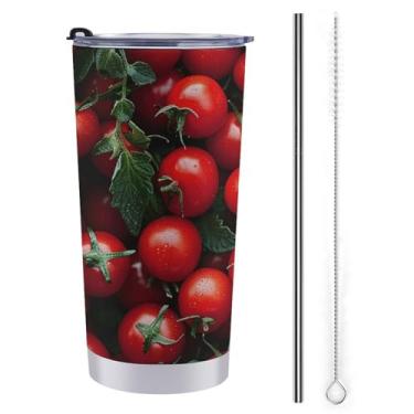 Imagem de BTCOWZRV Copo de aço inoxidável de 590 ml com tampa e canudo reutilizável copo isolado conjunto de tomates xícara de café caneca de café para mulheres homens presentes, cabe no suporte de copo de