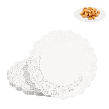 Imagem de Doilies de papel 150 peças de toalhas redondas de renda de 150 peças de papel descartáveis para bandejas de sobremesa, artesanato de casamento, bolos de festa de aniversário, utensílios de mesa