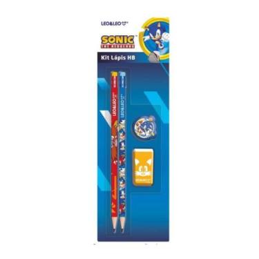 Imagem de Kit Material Escolar Sonic Infantil Lápis Borracha Apontador Menino So