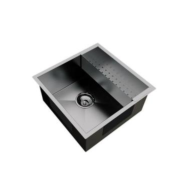 Imagem de Cuba Inox Quadrada 400 X 400 Com Escorredor E Válvula - Calha Úmida