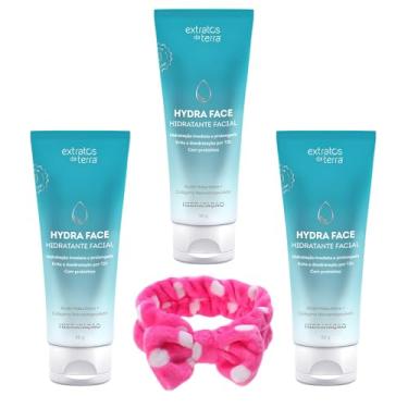 Imagem de Kit 3 Hidratante Facial Hydra Face 2 Unidades + Faixa de pelúcia para Cabelo – Hidratação Profunda, Elasticidade e Prevenção do Envelhecimento