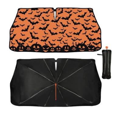 Imagem de Guarda-sol de para-brisa de carro - Guarda-sol de morcegos de Halloween para janela frontal de carro, bloqueiam raios UV guarda-chuva de para-brisa dobrável protetor de viseira de sol mantém o veículo