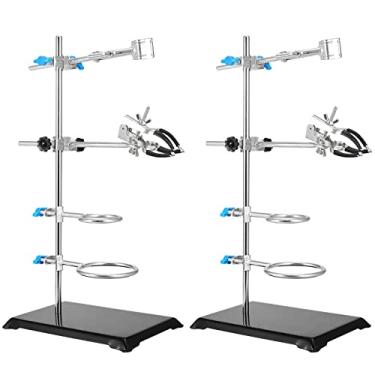 Imagem de PINGEUI Conjunto De 2 Suportes Laboratório 16", Suporte E Grampos Com 4 Anéis Retorta, Grampo Para Frascos, Bureta Laboratório, Vidraria Científica, Material