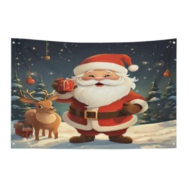 Imagem de Bandeira com quatro furos para todos os climas, bandeira decorativa impressa de Papai Noel, bandeiras de poliéster adequadas para uso interno e externo 89 x 159 centímetros