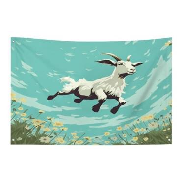 Imagem de Bandeira com quatro furos, bandeiras para todos os climas, faixa decorativa impressa de brincadeira de cabra, bandeiras de poliéster adequadas para uso interno e externo 89 x 159 cm