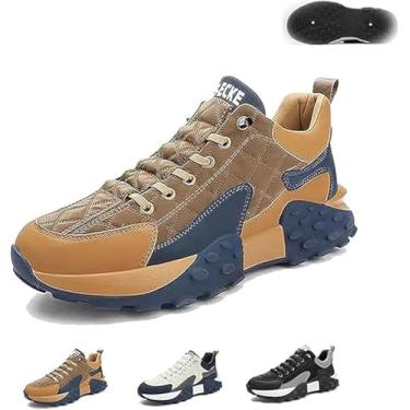 Imagem de Tênis De Conforto Ortopédico Masculino, Sapatos De Couro Com Almofada De Ar Conforto Casual Respirável Antiderrapante Sola Grossa Tênis De Corrida, Khaki, 43 EU