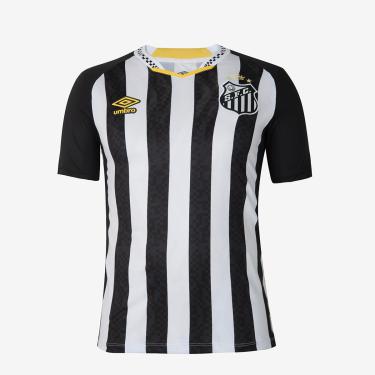 Imagem de Camiseta de Time Umbro Santos OF.2 2025 Torcedor Preto Branco e Amarelo - Masculino - G - Preto