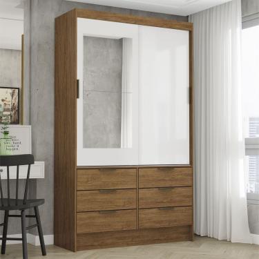 Imagem de Guarda-roupa 02 Portas De Correr Com Espelho 06 Gavetas Sevilha Cinamomo/branco
