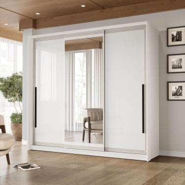 Imagem de Guarda-roupa 3 Portas De Correr 4 Gavetas Com Espelho Valência Branco