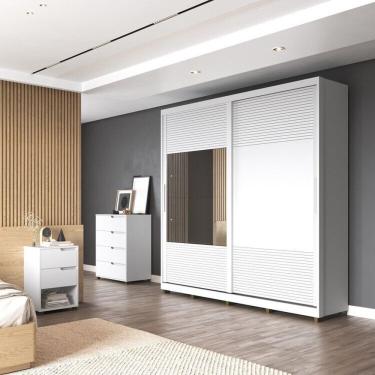 Imagem de Quarto Casal Com Guarda-roupa 2 Portas De Correr, 1 Cômoda E 2 Mesas De Cabeceira Malthus Branco