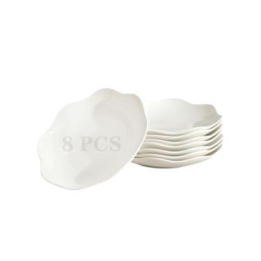 Imagem de Conjunto de 8 pratos de salada de 21,5 cm, pequeno prato de jantar de cerâmica, branco, com borda ondulada, aperitivo, pratos de massa, prato de porcelana para panquecas, bifes, pizza, micro-ondas e